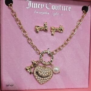 Juicy Couture Gold Heart Charm Necklace and Earrings Set